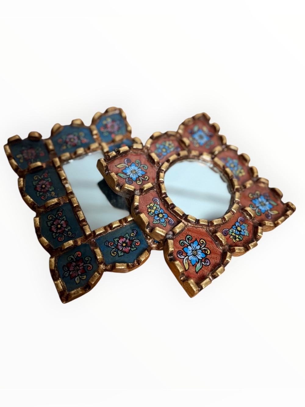 handcrafted Peruvian reverse-painted glass mirrors set of two